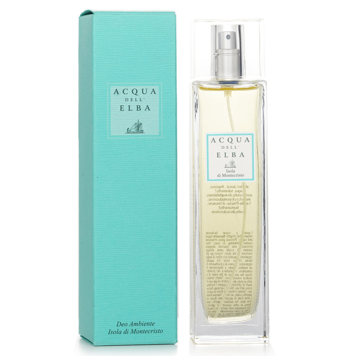 Luxurious Acqua Dell'Elba room spray with Mediterranean notes of juniper, iris, and rose in a 100ml bottle.