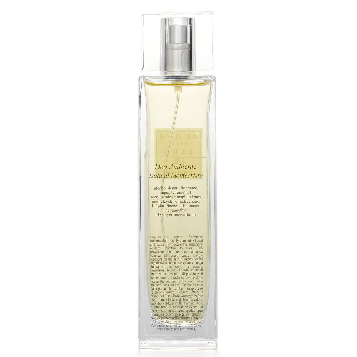 Luxurious Acqua Dell'Elba room spray featuring Mediterranean scents of juniper, iris, and leather for a tranquil ambience.