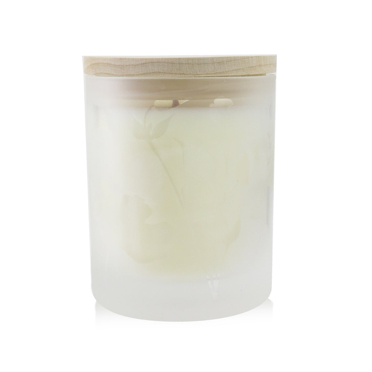 Elegant frosted glass scented candle with ylang-ylang and patchouli for creating a romantic atmosphere, burns for 35 hours.