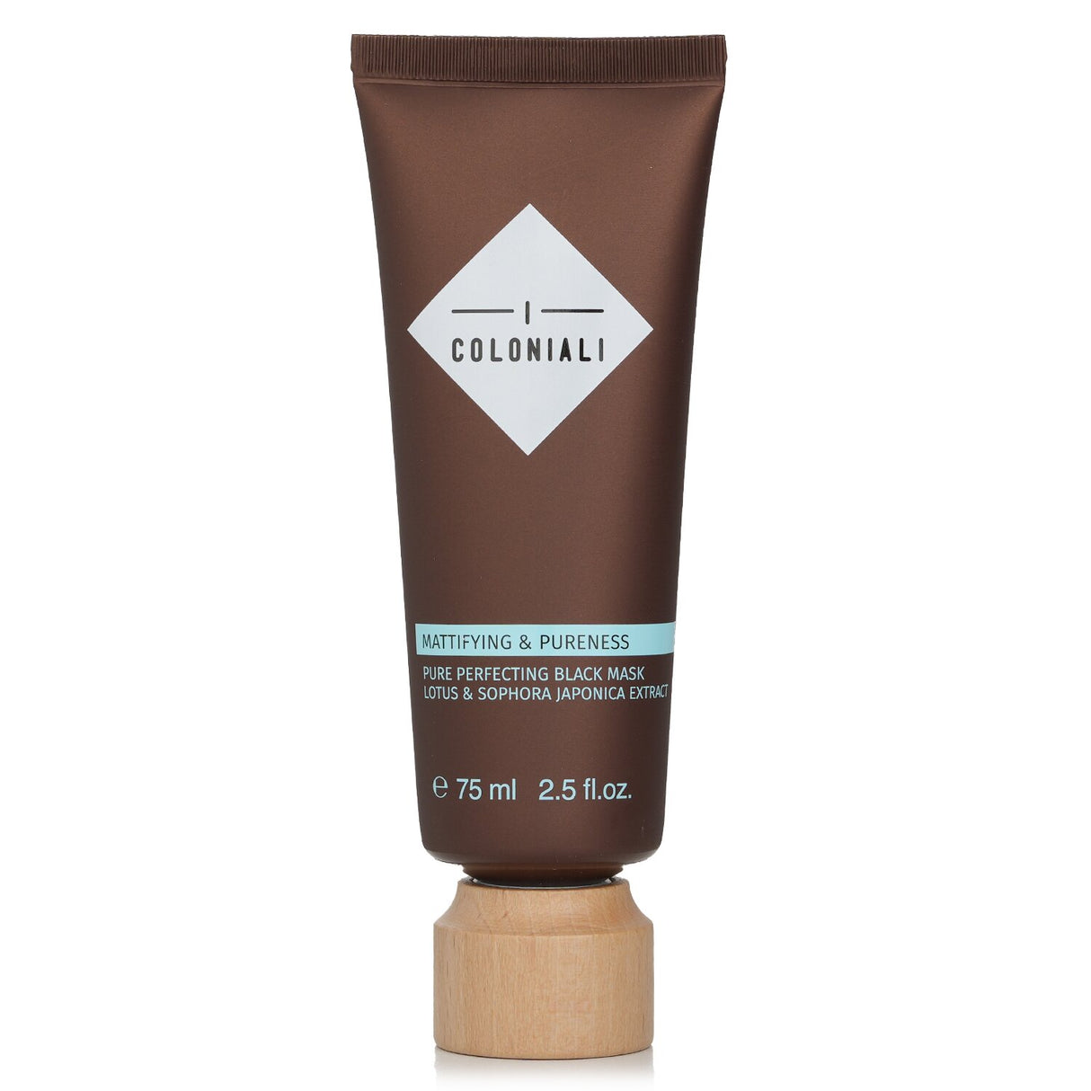 I Coloniali Black Mask in 75ml tube, featuring Black Clay and natural extracts for detoxifying and brightening skin.