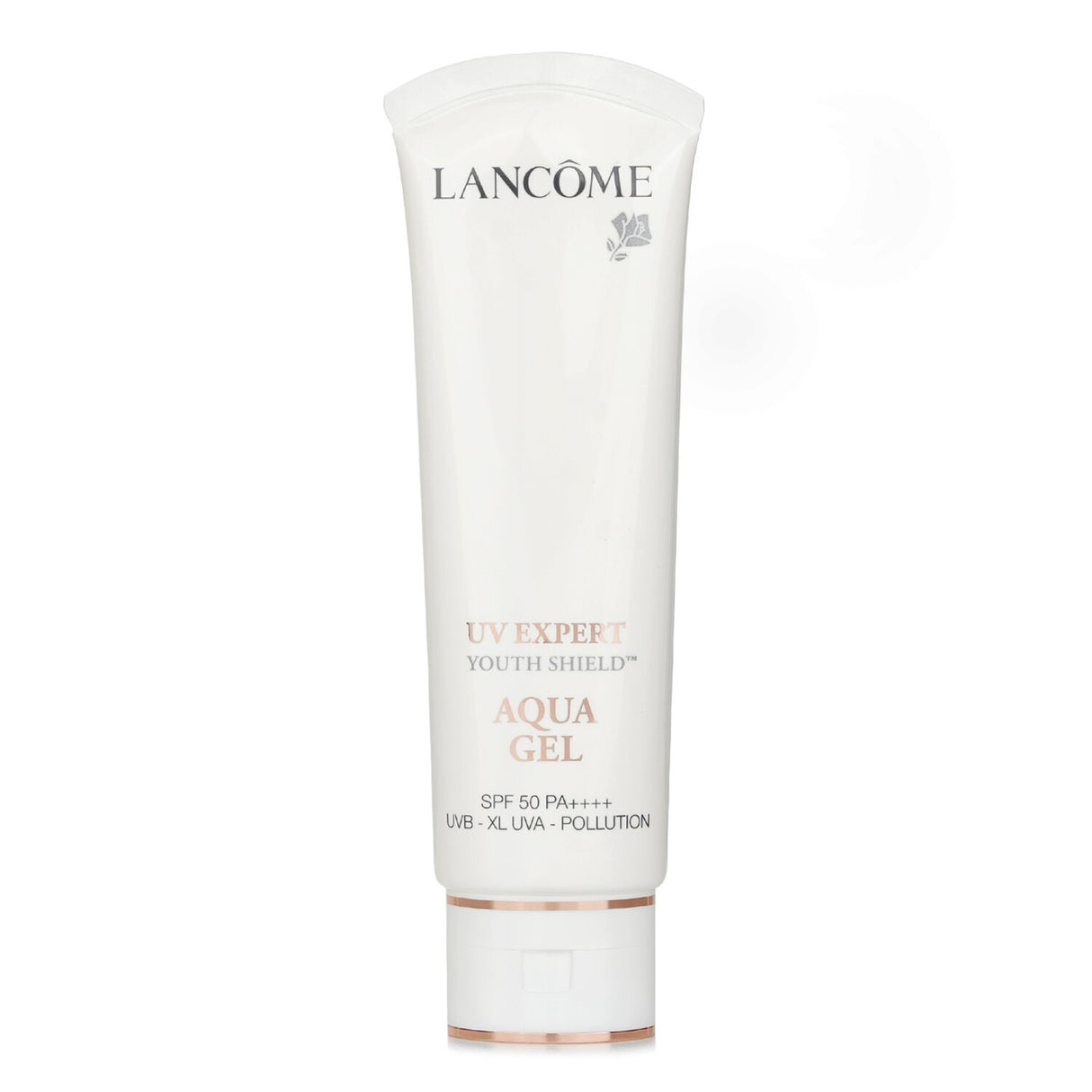 Lightweight Lancome UV Expert Youth Shield Aqua Gel SPF 50, hydrating sunscreen for hot weather, suitable for sensitive skin.