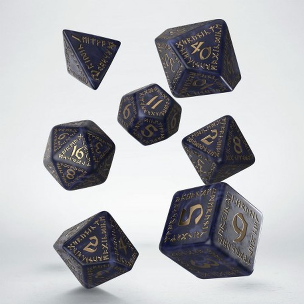 Q Workshop - Runic Mixed-Blue & Gold Dice Set