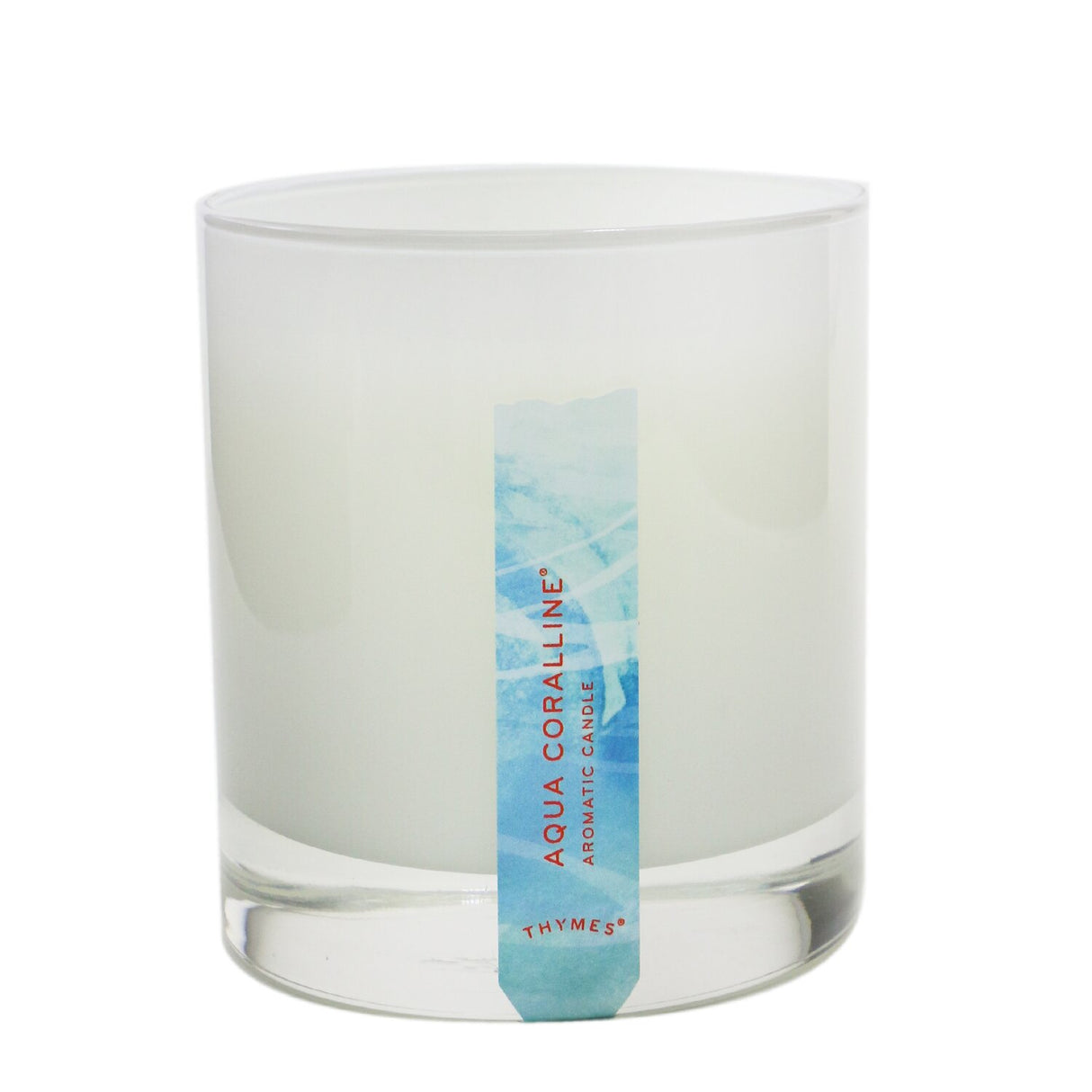 Aqua Coralline aromatic candle from Thymes, featuring a refreshing ocean scent, clean burn for 60 hours, and stylish design.