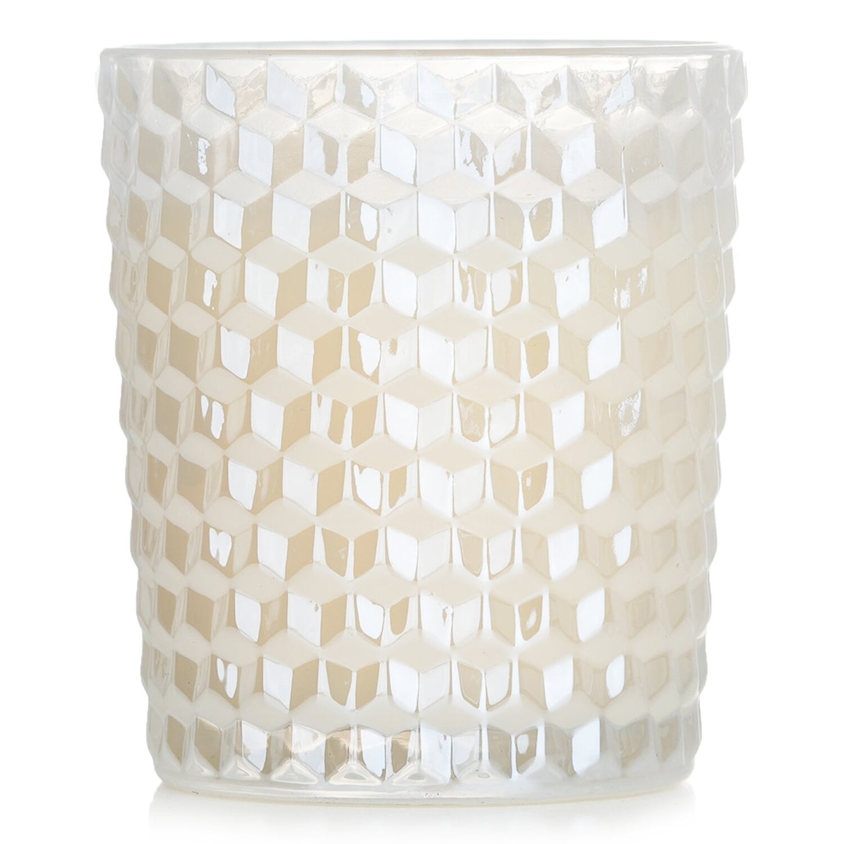 Voluspa Milk Rose candle in a textured glass container, featuring a floral scent and 40-hour burn time, perfect for home decor.