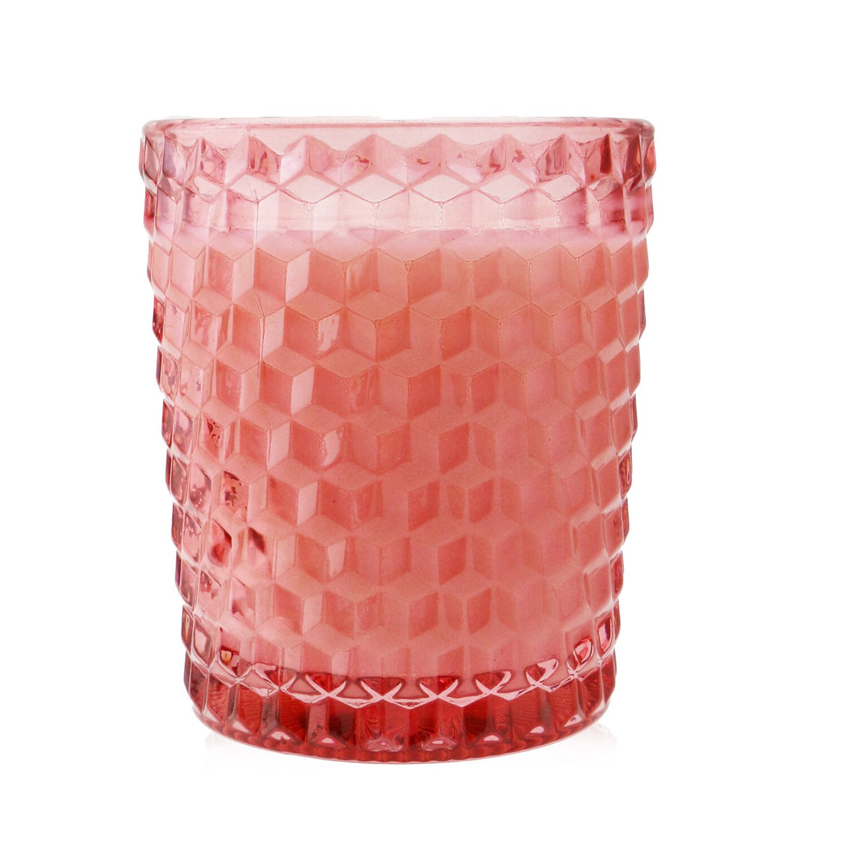 Elegant Voluspa Blackberry Rose Oud candle in a geometric glass container, featuring coconut wax and natural wicks for a clean burn.