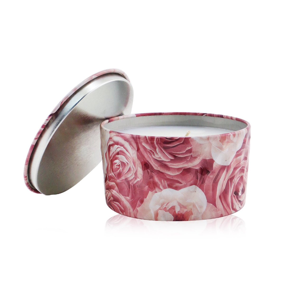 Voluspa 2 Wick Tin Candle in Rose Otto features a geometric tin, eco-friendly wax, and a luxurious rose fragrance for 25 hours.