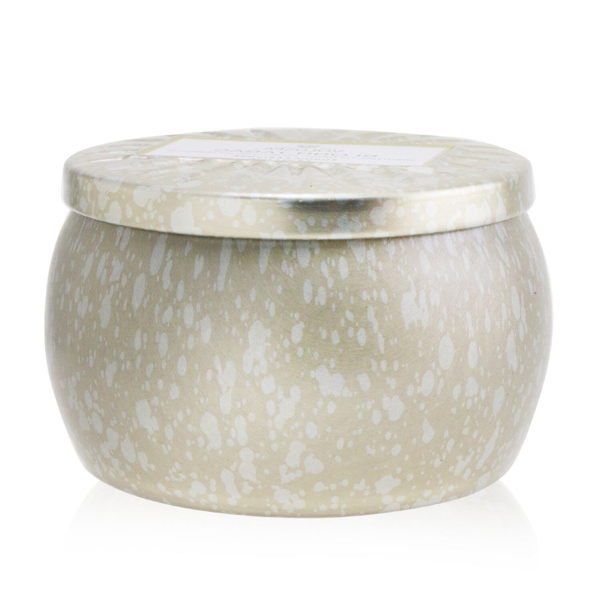 Voluspa Mini Tin Candle in Blond Tabac, 127g, features a warm tobacco and vanilla scent in a decorative Japanese-inspired tin.