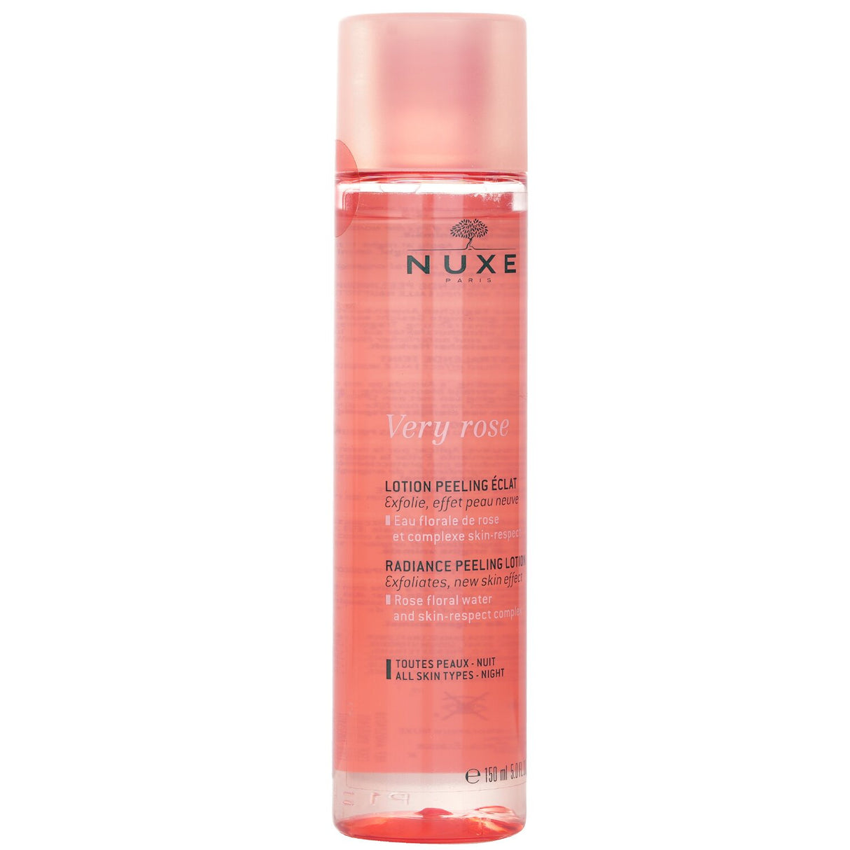 Nuxe Very Rose Radiance Peeling Lotion 150ml, a gentle exfoliating treatment for smoother, radiant skin with rose scent.