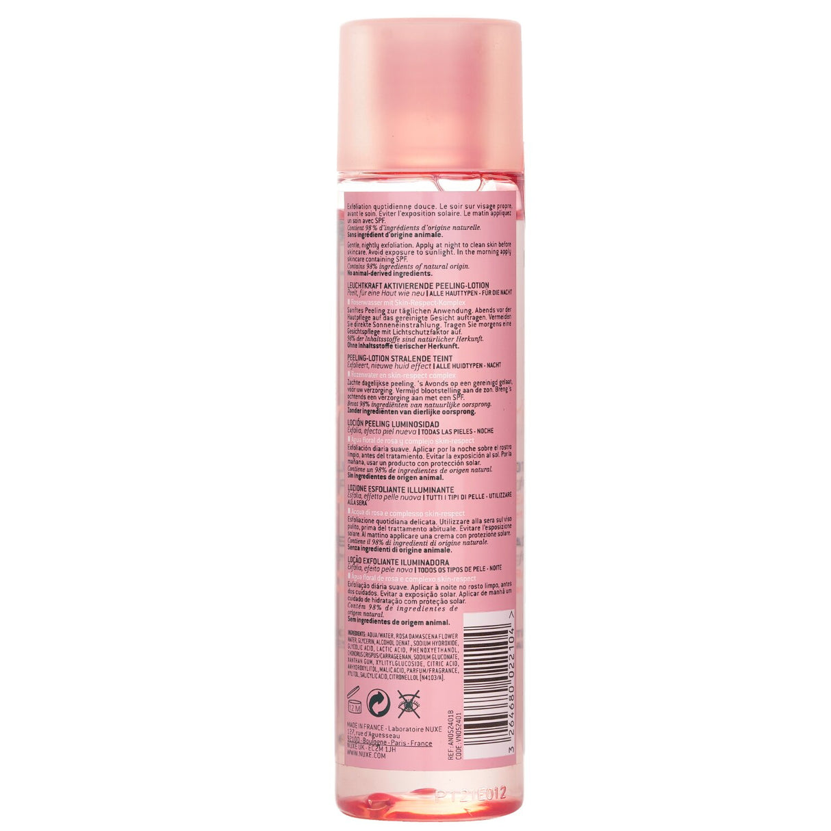 Nuxe Very Rose Radiance Peeling Lotion 150ml, natural exfoliating treatment for smooth, radiant skin with calming rose scent.