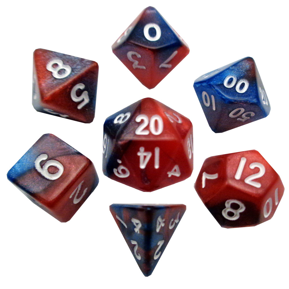Fanroll: 10mm Mini Polyhedral Dice set: Red/Blue w/ White Numbers