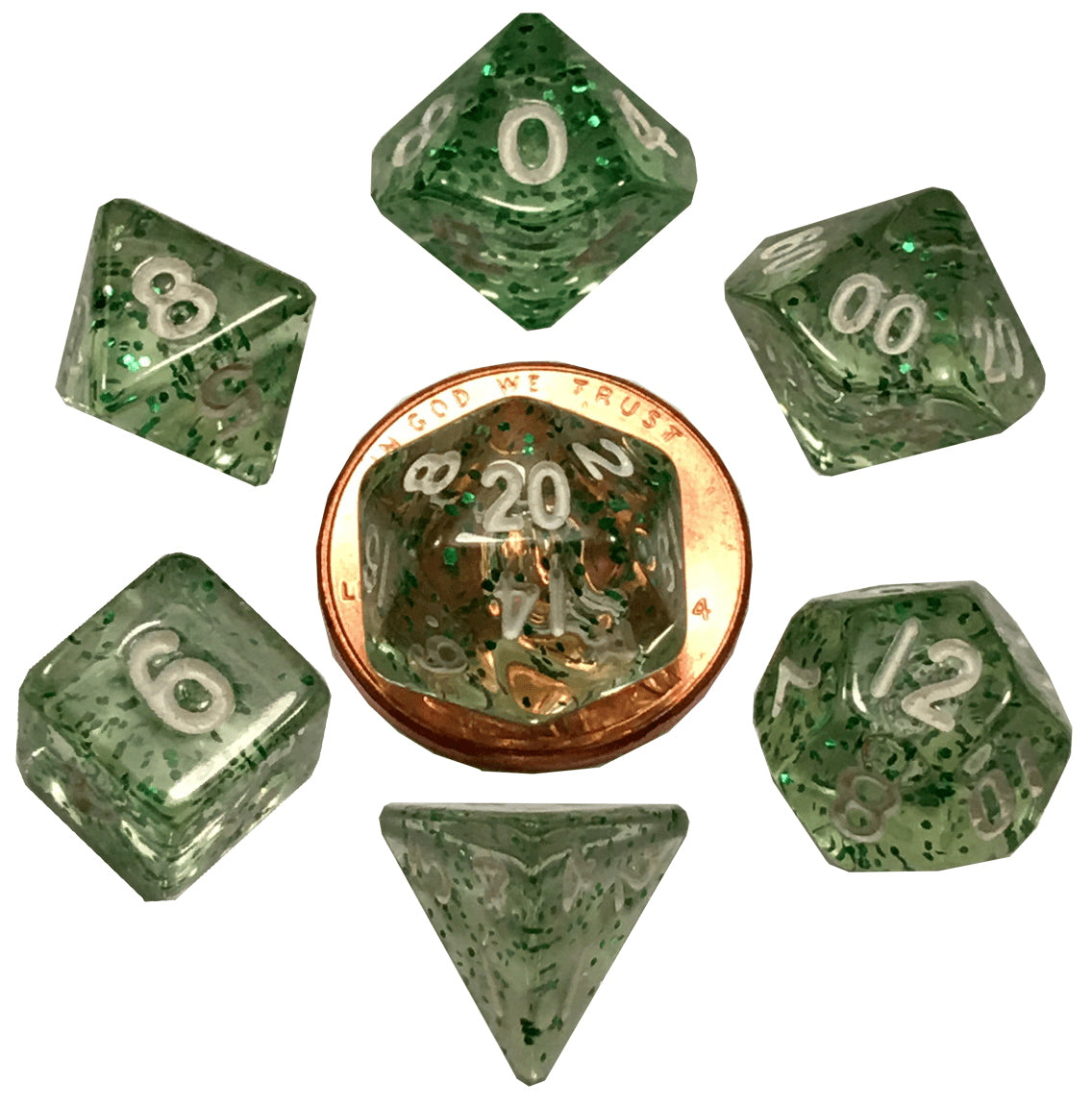 Fanroll: 10mm Mini Polyhedral Dice set: Ethereal Green