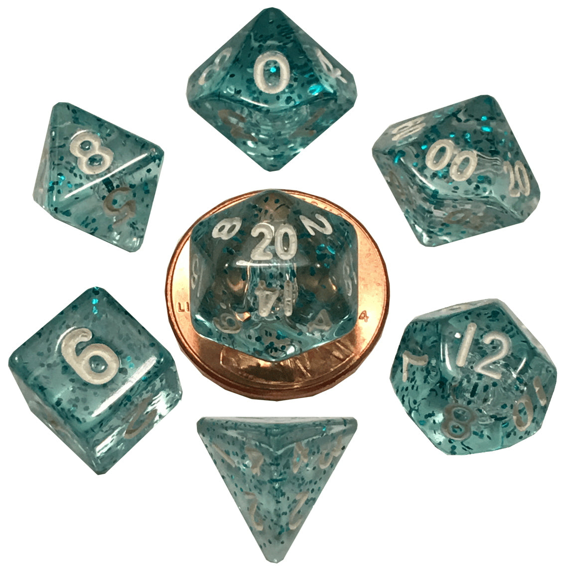 Fanroll: 10mm Mini Polyhedral Dice set: Ethereal Light Blue