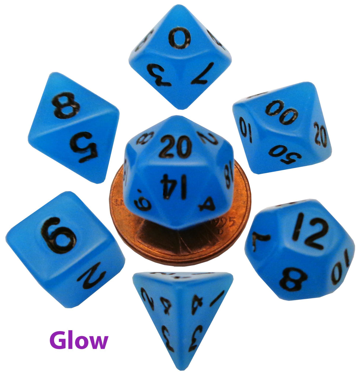 Fanroll: 10mm Mini Polyhedral Dice set: Glow Blue
