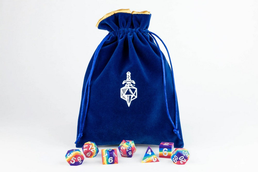 Fanroll: Large Velvet Dice Bag: Blue w/ Gold Satin