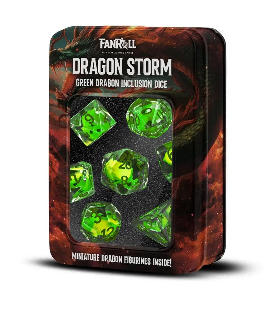 Fanroll: Dragon Storm Inclusion Resin Dice Set: Green Dragon