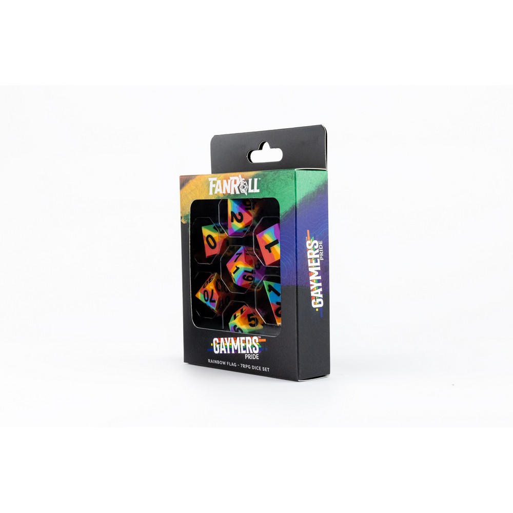 Fanroll: 16mm Pride Sharp Edge Silicone Rubber Poly Dice Set: Rainbow Flag