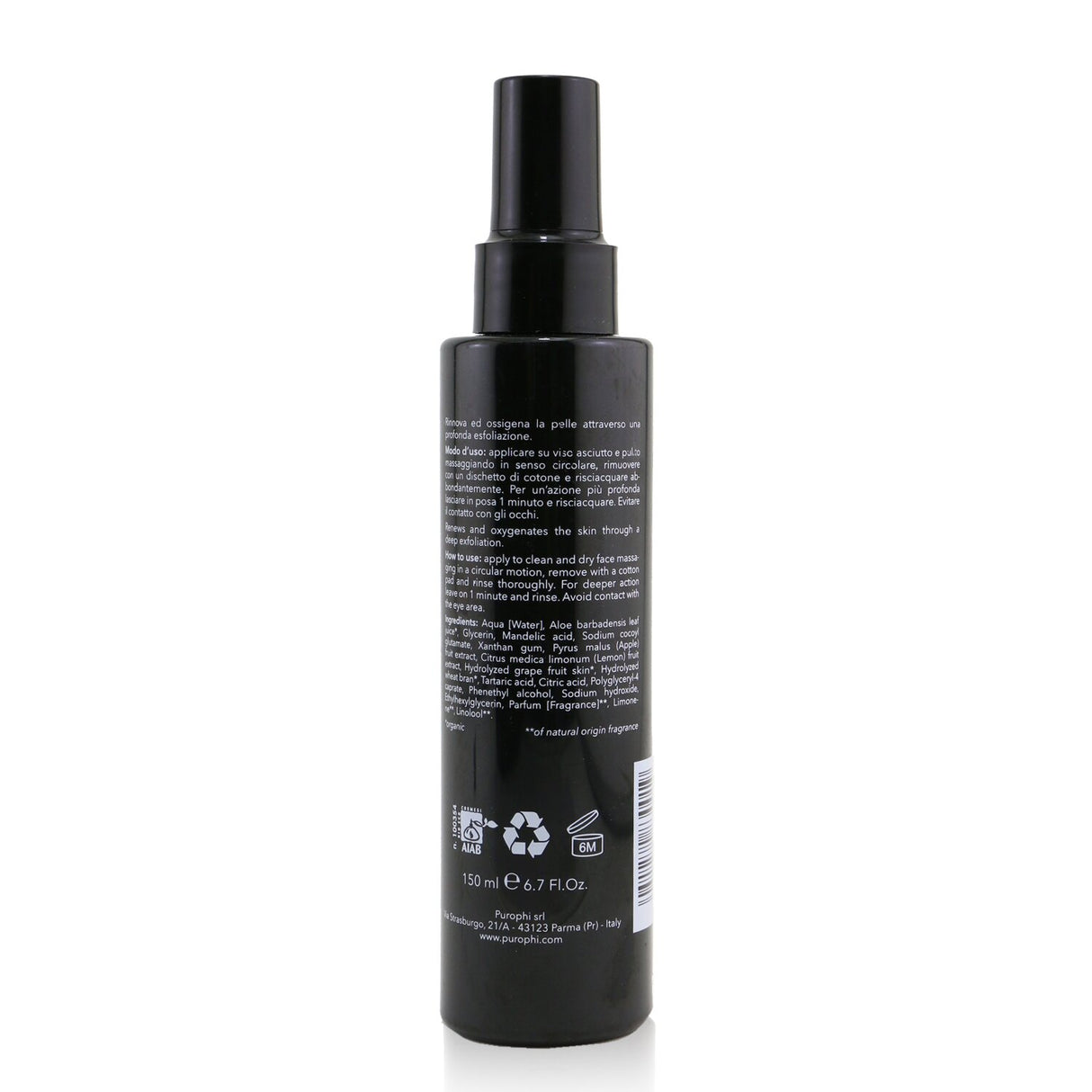 Exfoliating serum in 150ml bottle rejuvenates skin, enhancing texture and radiance with enzyme exfoliation and active ingredients.