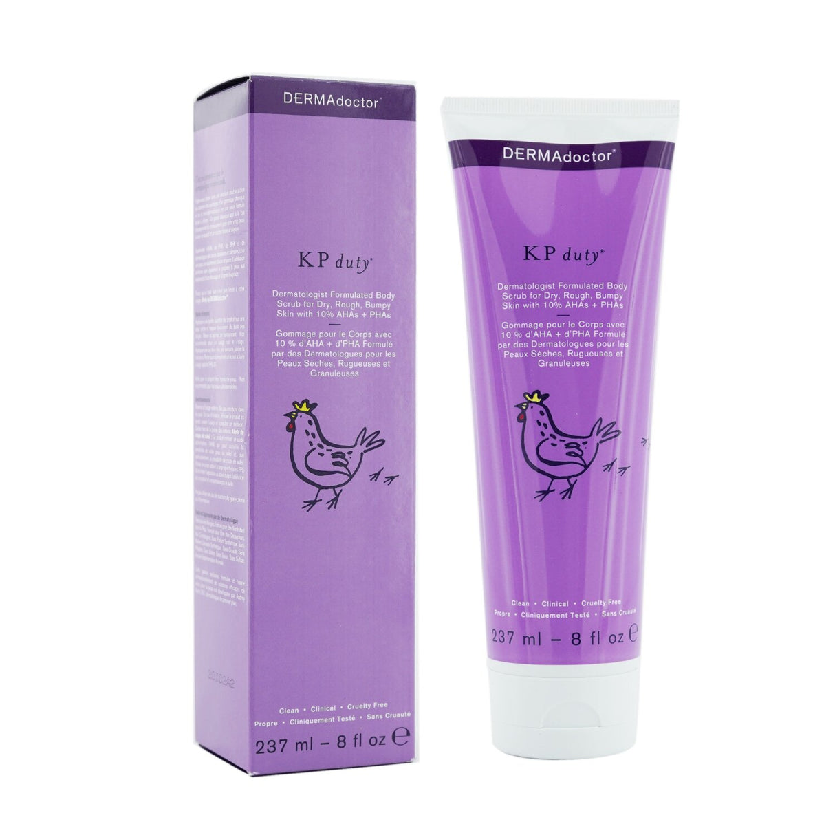 DermaDoctor KP Duty Body Scrub in 237ml, combining exfoliating green tea and willow bark for smoother, healthier skin.