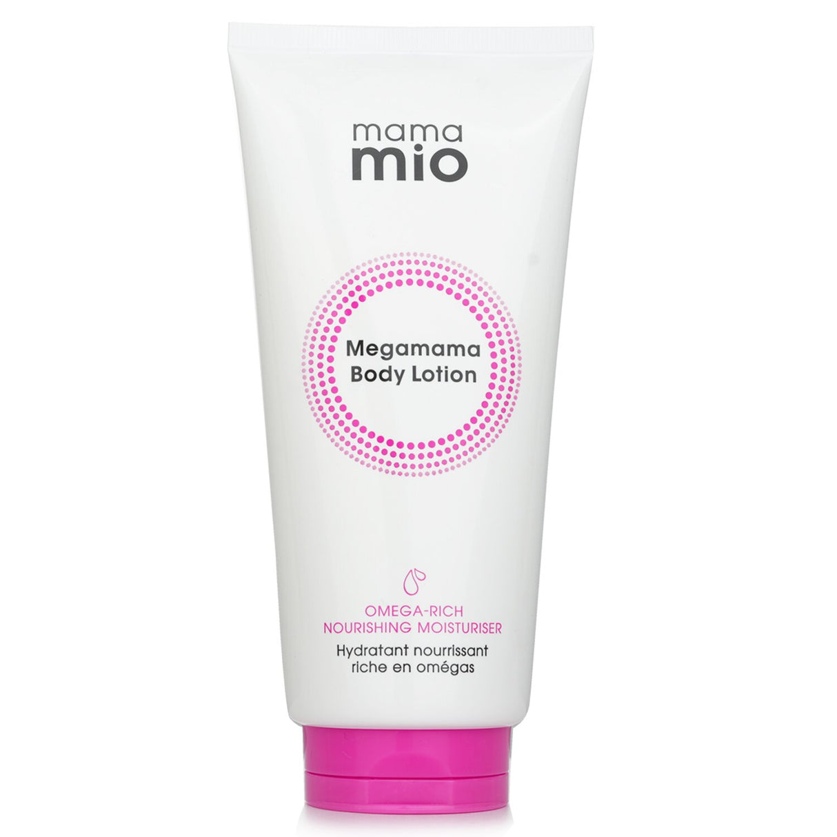 Mama Mio Megamama Body Lotion, omega-rich, nourishing, lightweight formula with avocado and argan oils for pregnant and postpartum skin.