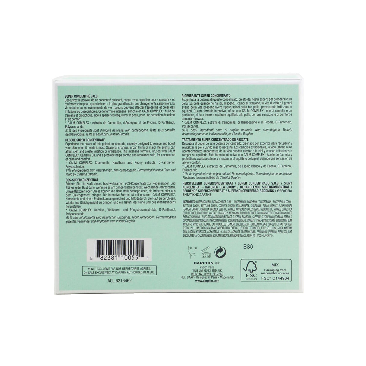 Luxurious Darphin Intral Rescue Super Concentrate serum in a pack of four, calms and reduces redness for healthier skin.