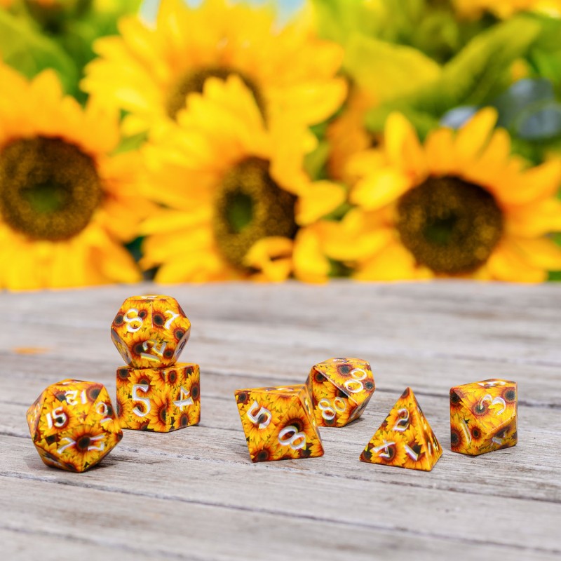 Q Workshop - Full Art - Sunflower - Dice Set 7
