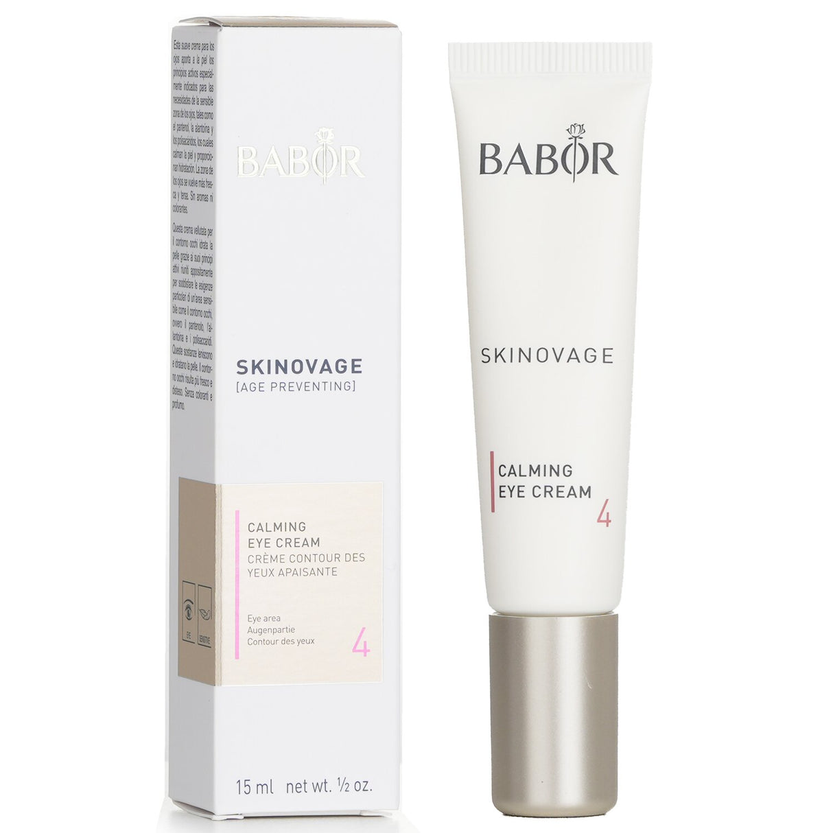 Babor Skinovage Calming Eye Cream 4, a soothing vegan cream for sensitive eyes, reduces redness and enhances resilience.