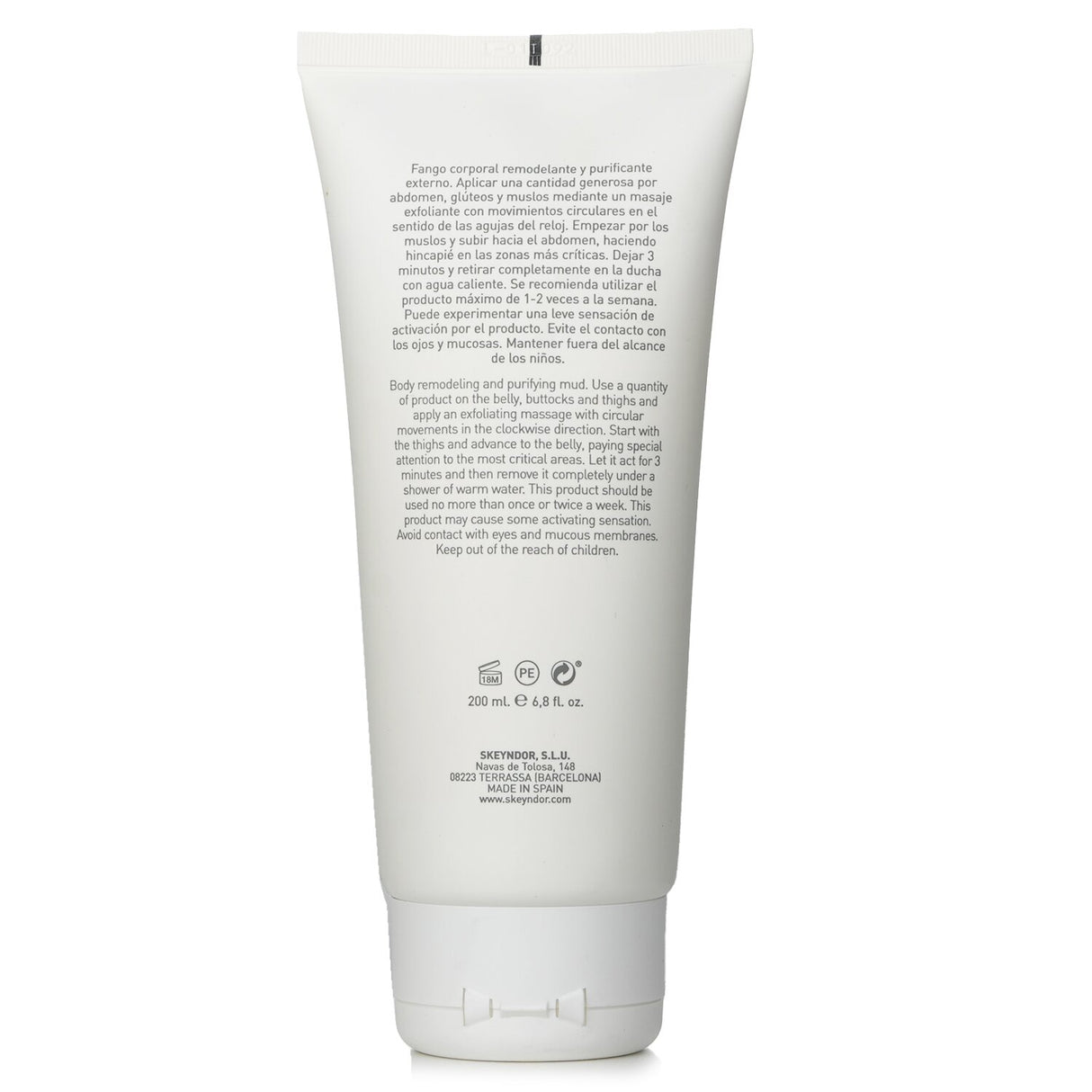 SKEYNDOR Body Peeling with Charcoal & Volcanic Sand in a 200ml bottle, ideal for skin renewal and deep cleansing.