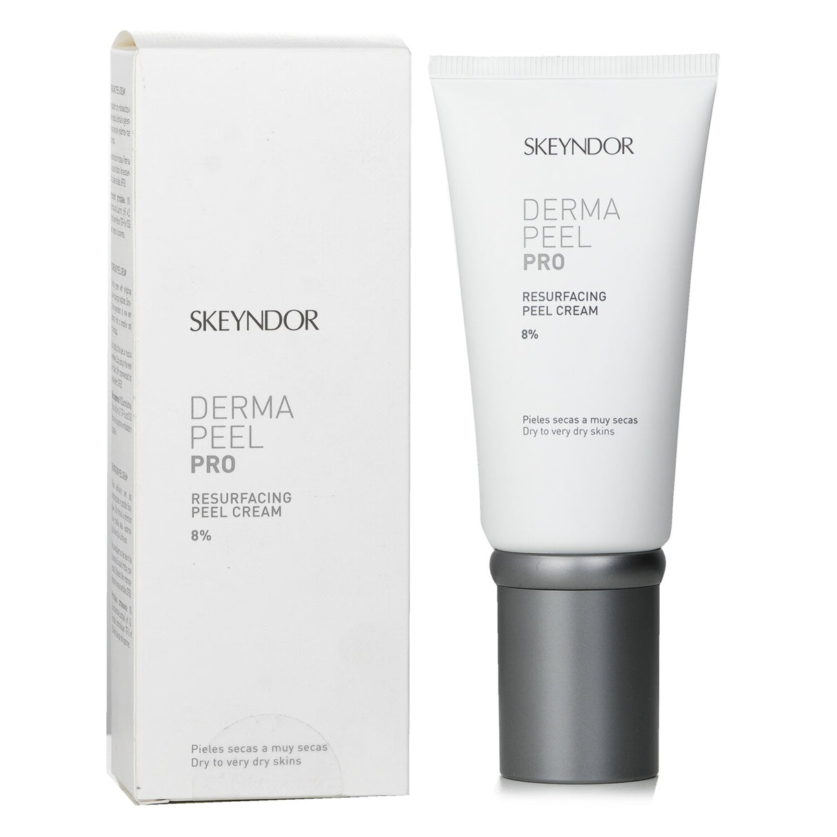 SKEYNDOR Derma Peel Pro SPF 20 cream for dry skin, featuring lactic acid and peptides for exfoliation and UV protection.