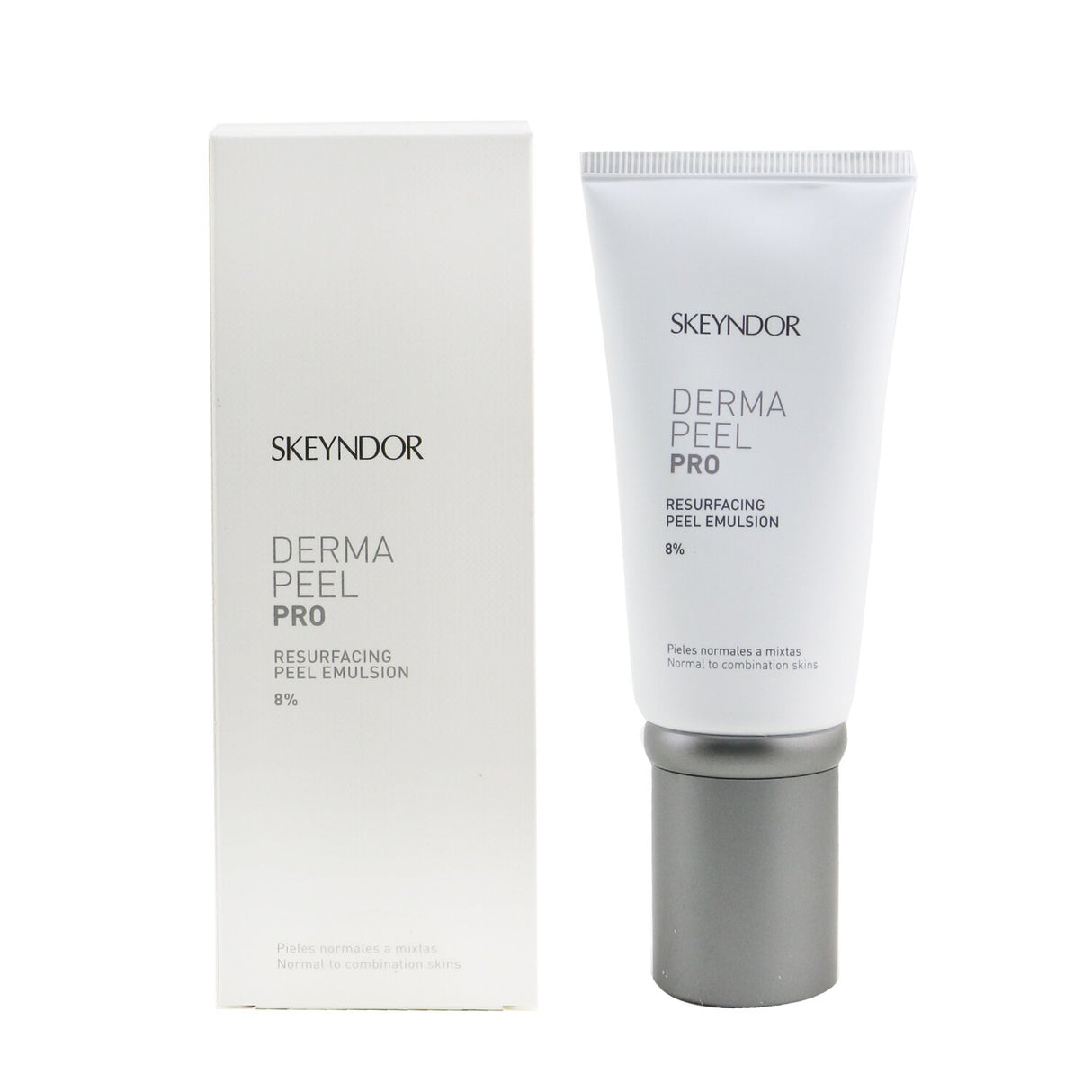 SKEYNDOR Derma Peel Pro SPF 20 emulsion for normal to combination skin, featuring 8% exfoliation and UV protection.