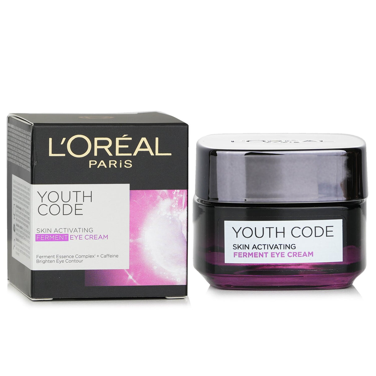 L'Oreal Youth Code Eye Cream in 15ml, designed to brighten, rejuvenate, and reduce fine lines around the eyes.
