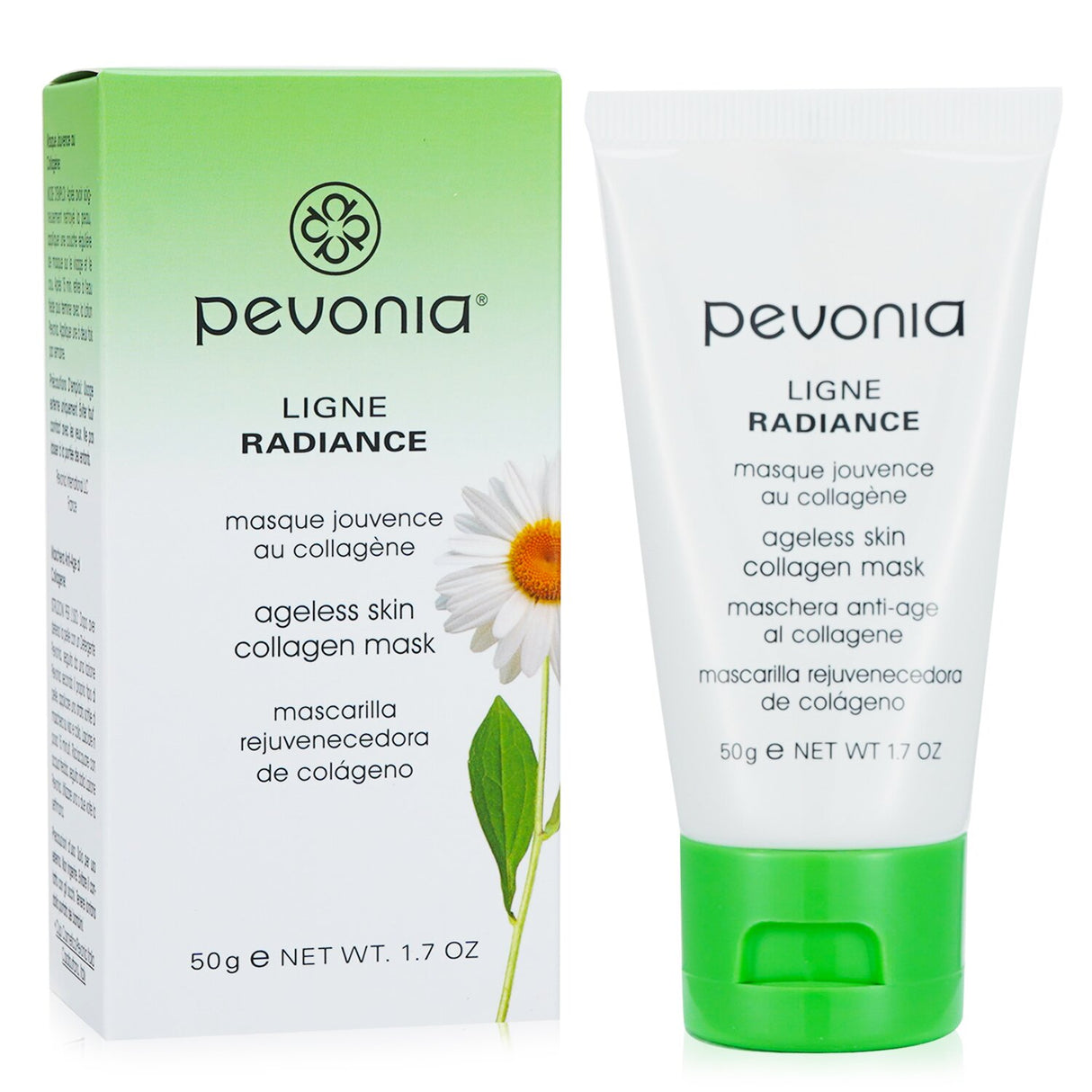 Pevonia Botanica Radiance Ageless Skin Collagen Mask in a 50ml jar, designed for youthful, glowing skin with deep hydration.