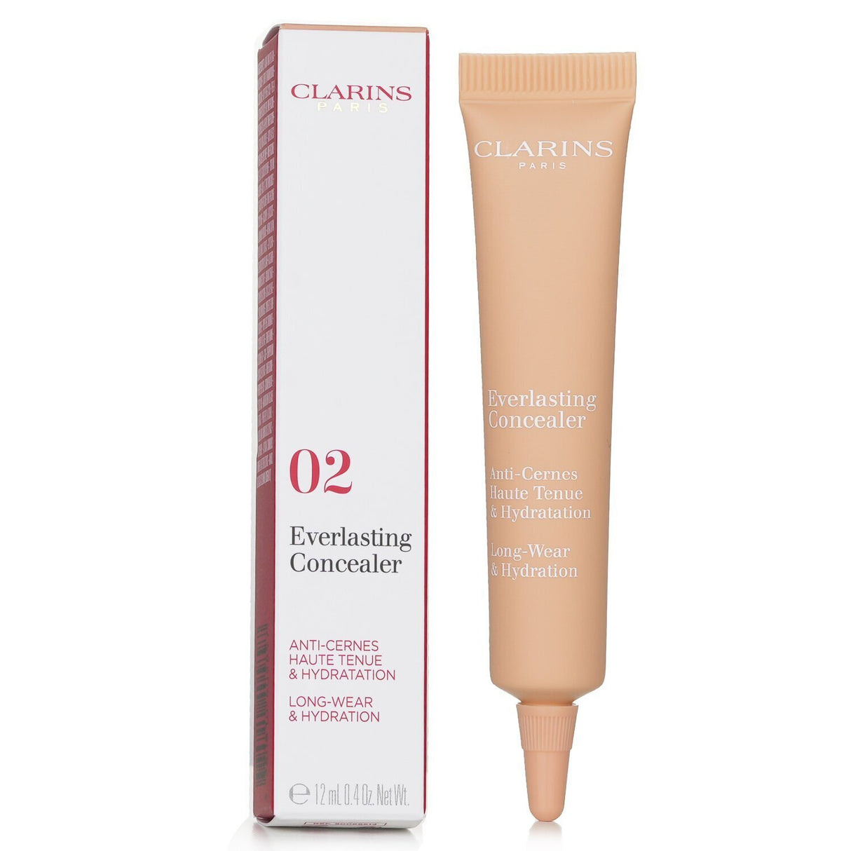 Clarins Everlasting Concealer #02 Light Medium, 12ml, offers full coverage for a flawless complexion with a lightweight, hydrating formula.