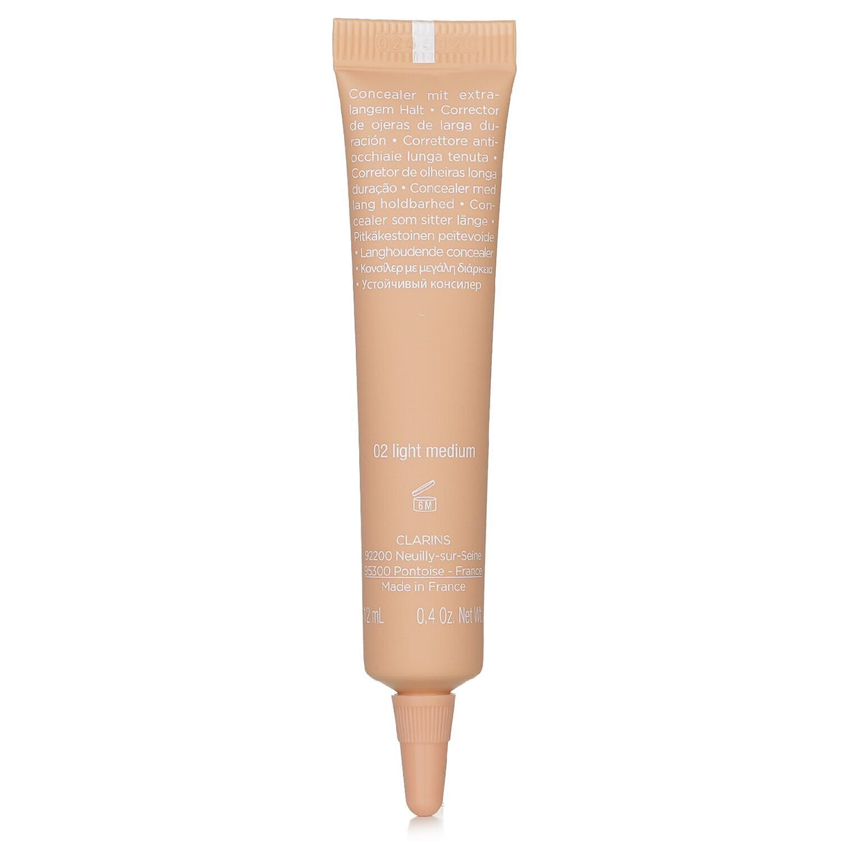 Clarins Everlasting Concealer #02 Light Medium, a lightweight, full-coverage concealer for flawless skin and dark circle correction.