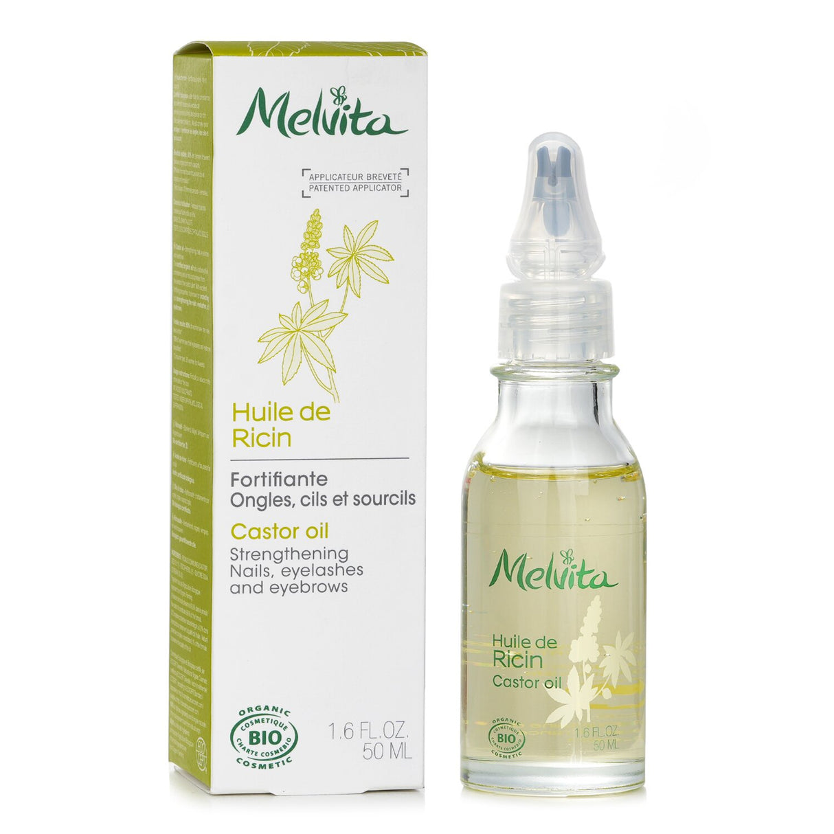 Melvita Castor Oil 50ml: 100% natural, organic oil for healthy nails, lashes, and revitalized hair; deeply moisturizing and nourishing.