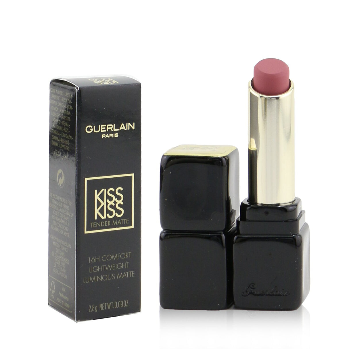 Guerlain Kisskiss Tender Matte Lipstick #721 Dear Rose - luxurious matte formula with hydrating Shea Butter and Hyaluronic Acid.