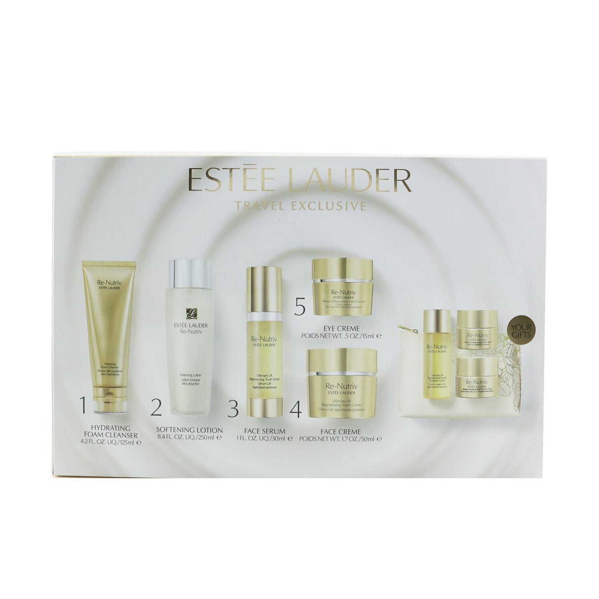 Estee Lauder Ultimate Lift Travel Collection featuring rejuvenating skincare essentials in a luxury travel set.