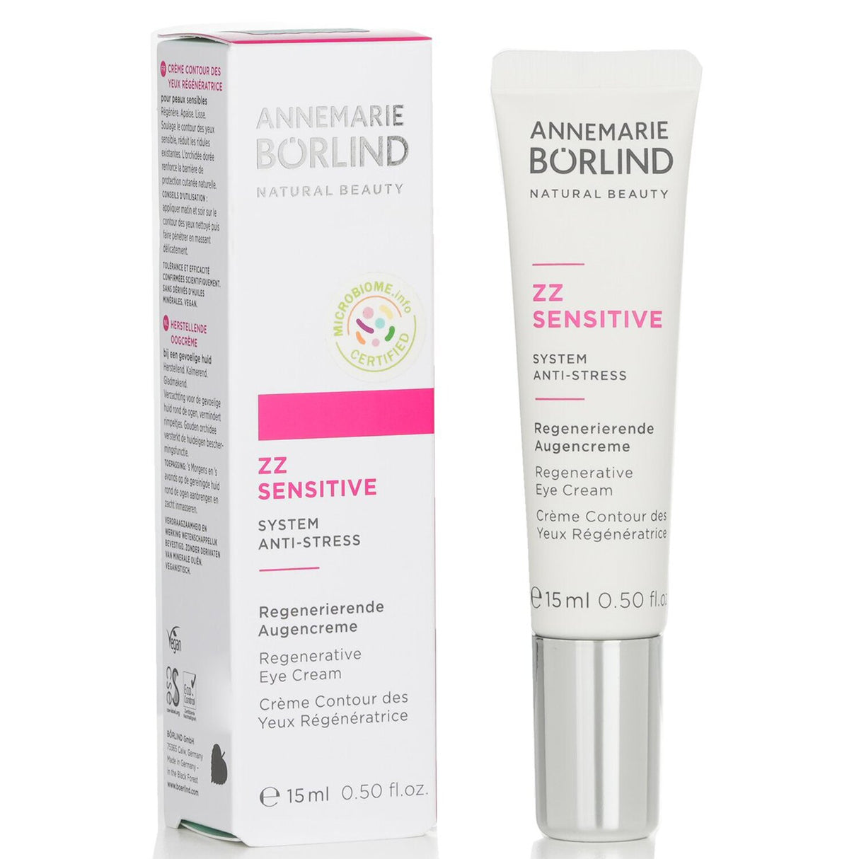 Anti-stress eye cream for sensitive skin, enriched with prebiotics, probiotics, and golden orchid to reduce wrinkles and soothe.