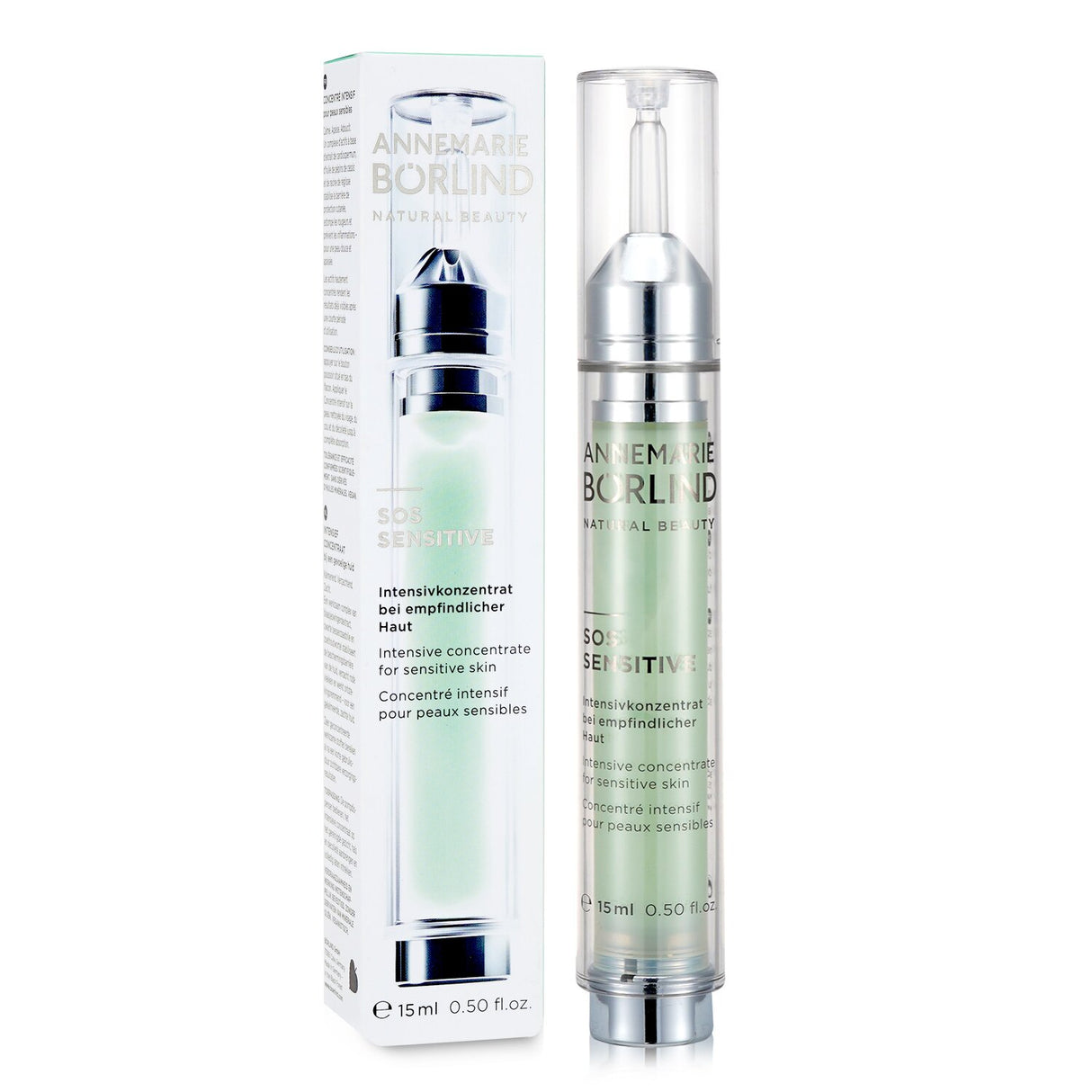 Soothing vegan facial concentrate for sensitive skin, reduces redness, contains natural extracts for calming effects.
