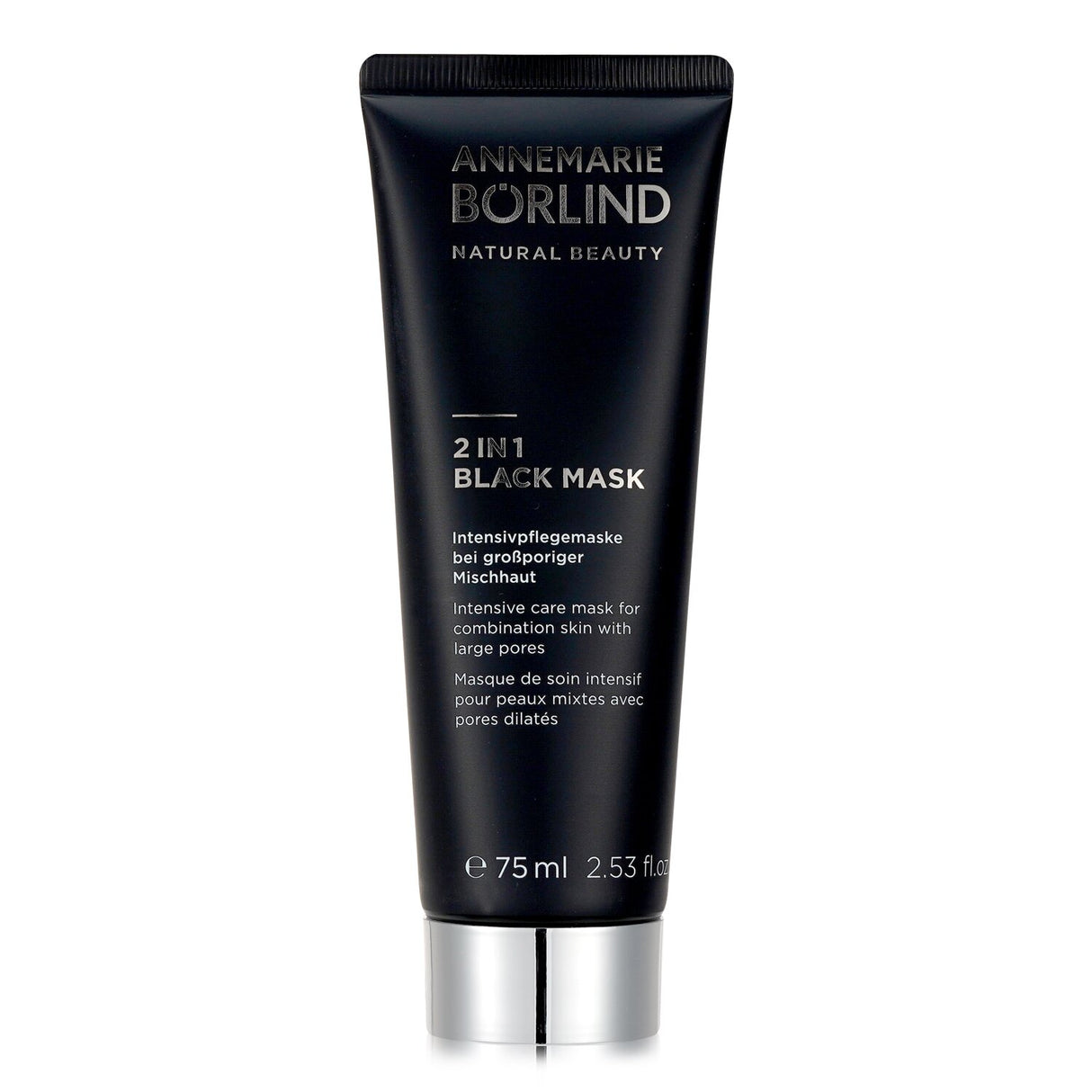 Annemarie Borlind's 2 In 1 Black Mask for combination skin, offering mattifying, exfoliating, and pore-refining care.
