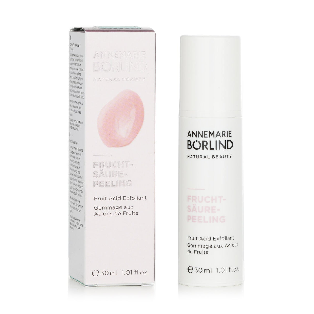 Vegan fruit acid exfoliant gel for face, gently refines skin, ideal for oily or acne-prone complexions, 30ml.