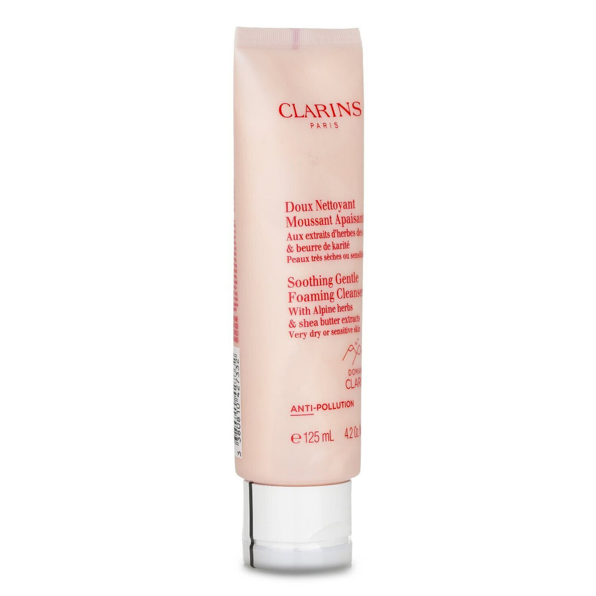 Clarins Soothing Gentle Foaming Cleanser with Alpine Herbs, perfect for sensitive skin, gently purifies and hydrates.