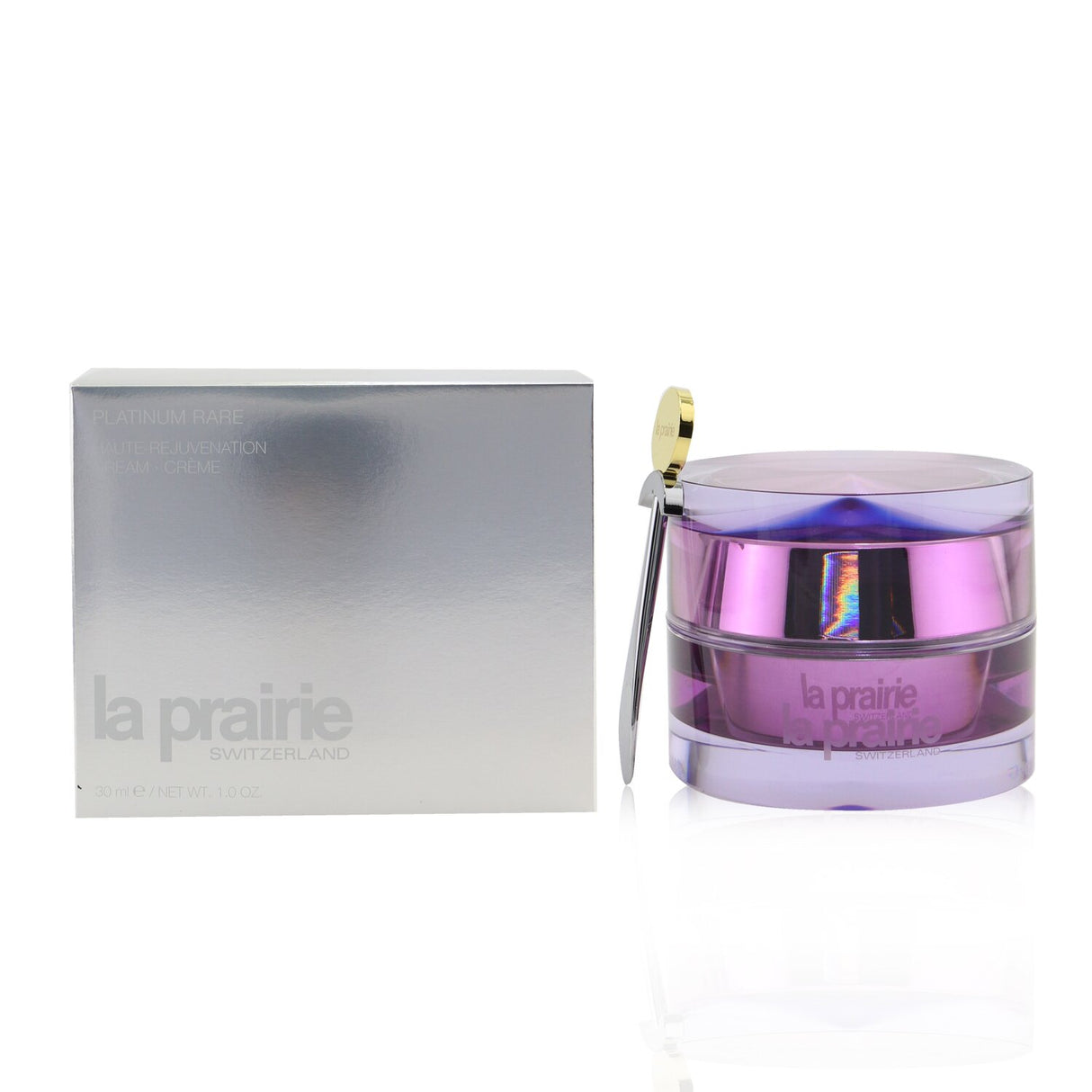 Luxurious La Prairie Platinum Rare Haute-Rejuvenation Cream, enriched with platinum, reduces wrinkles and boosts skin's elasticity.