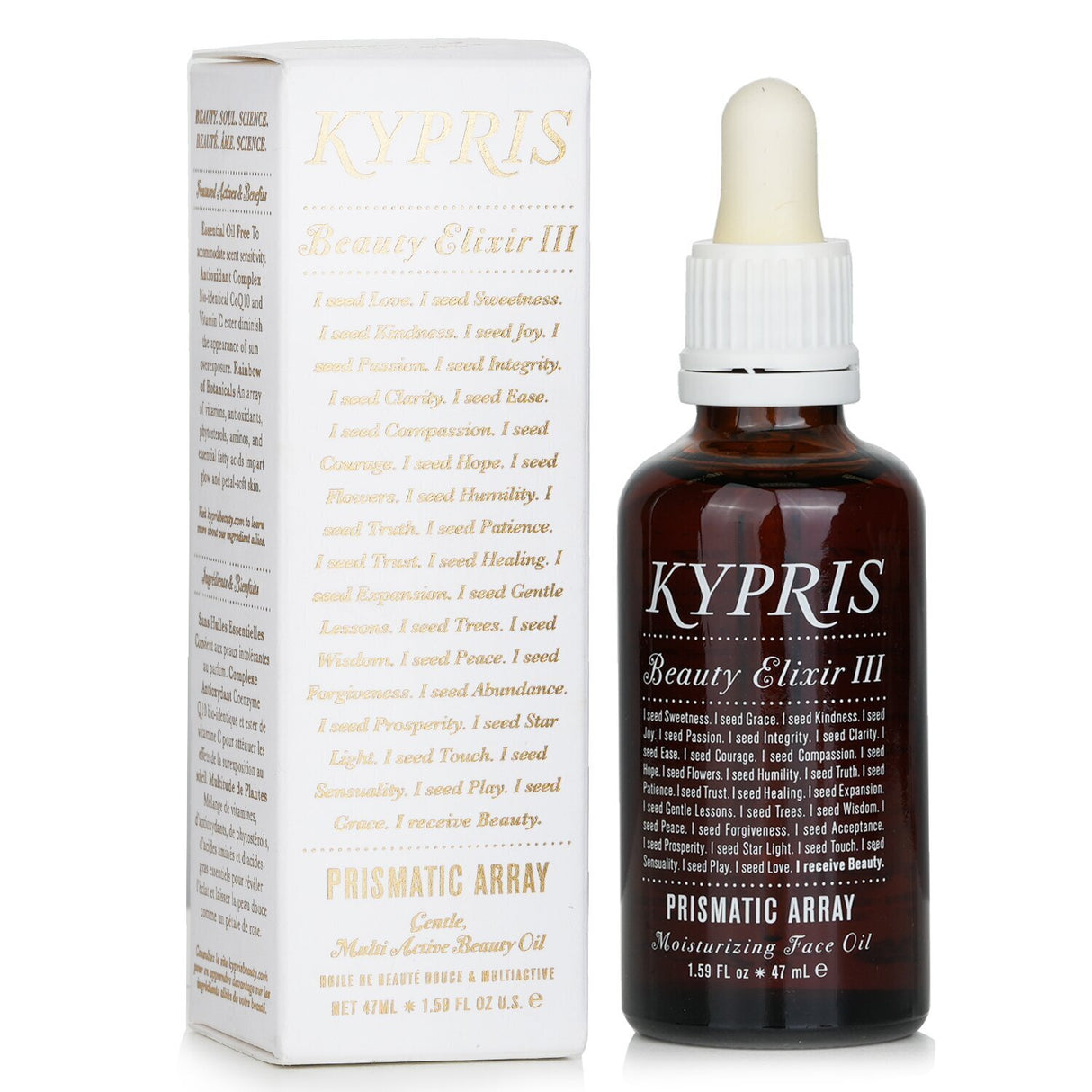 Kypris Beauty Elixir III is a gentle, multi-active beauty oil that nourishes and revitalizes skin for a radiant glow.