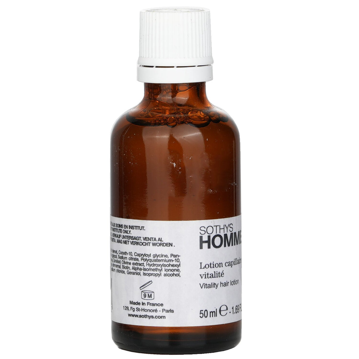 Sothys Homme Vitality Hair Lotion in a 50ml bottle, revitalizing hair with Glycine and Panthenol for softness and shine.