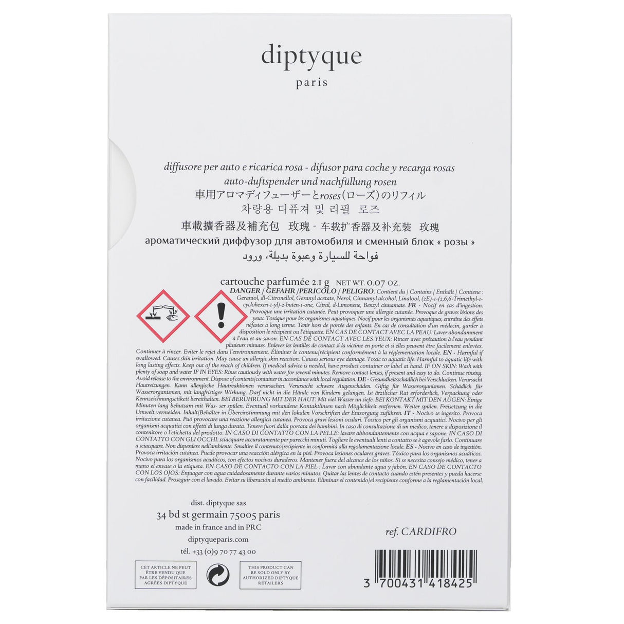 Diptyque Car Diffuser - Roses 2.1g/0.07oz