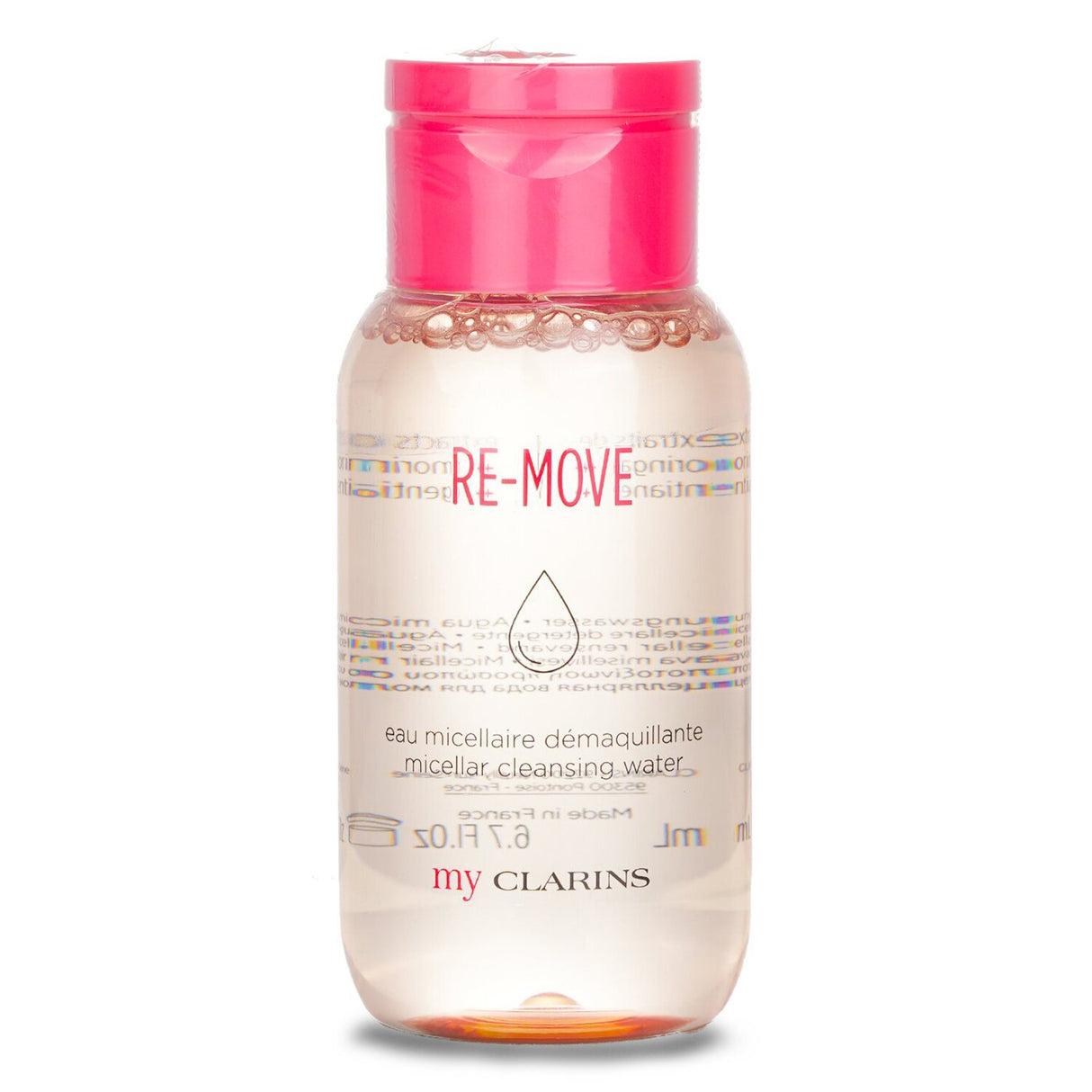 Clarins My Clarins Re-Move Micellar Cleansing Water in 200ml, a plant-based cleanser that removes makeup and impurities gently.