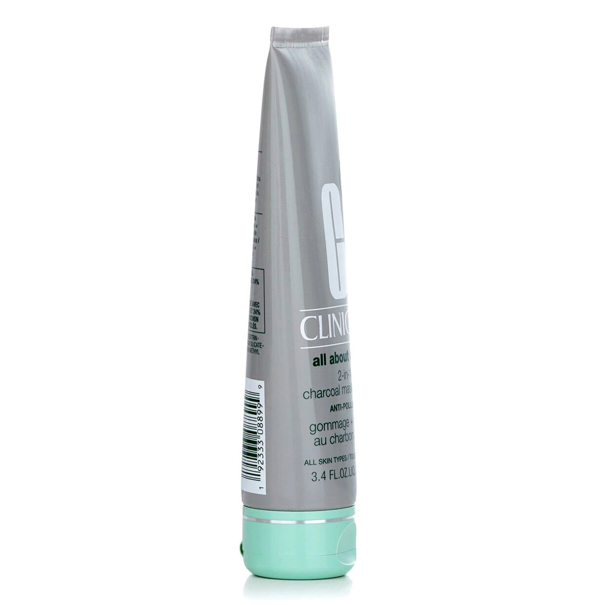 Clinique All About Clean 2-In-1 Charcoal Mask + Scrub in a 100ml tube, detoxifies and refines skin with charcoal and clay.