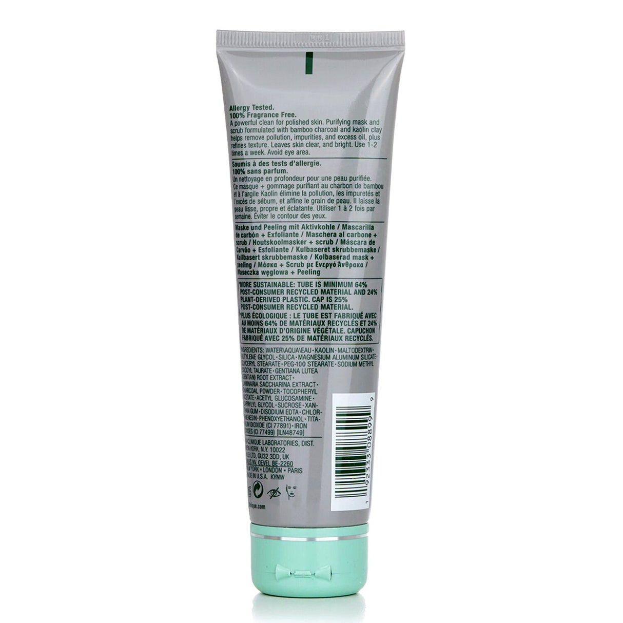 Clinique All About Clean 2-In-1 Charcoal Mask + Scrub, 100ml, detoxifies skin, removes impurities, and refines texture.