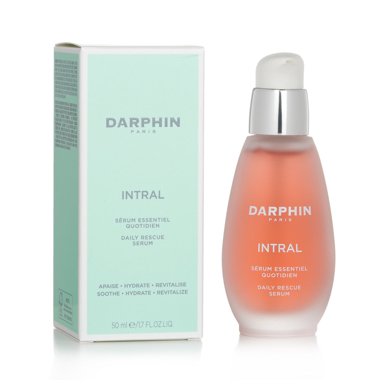 Darphin Intral Daily Rescue Serum in a 50ml bottle, formulated to soothe irritated skin with natural ingredients and hydrating properties.