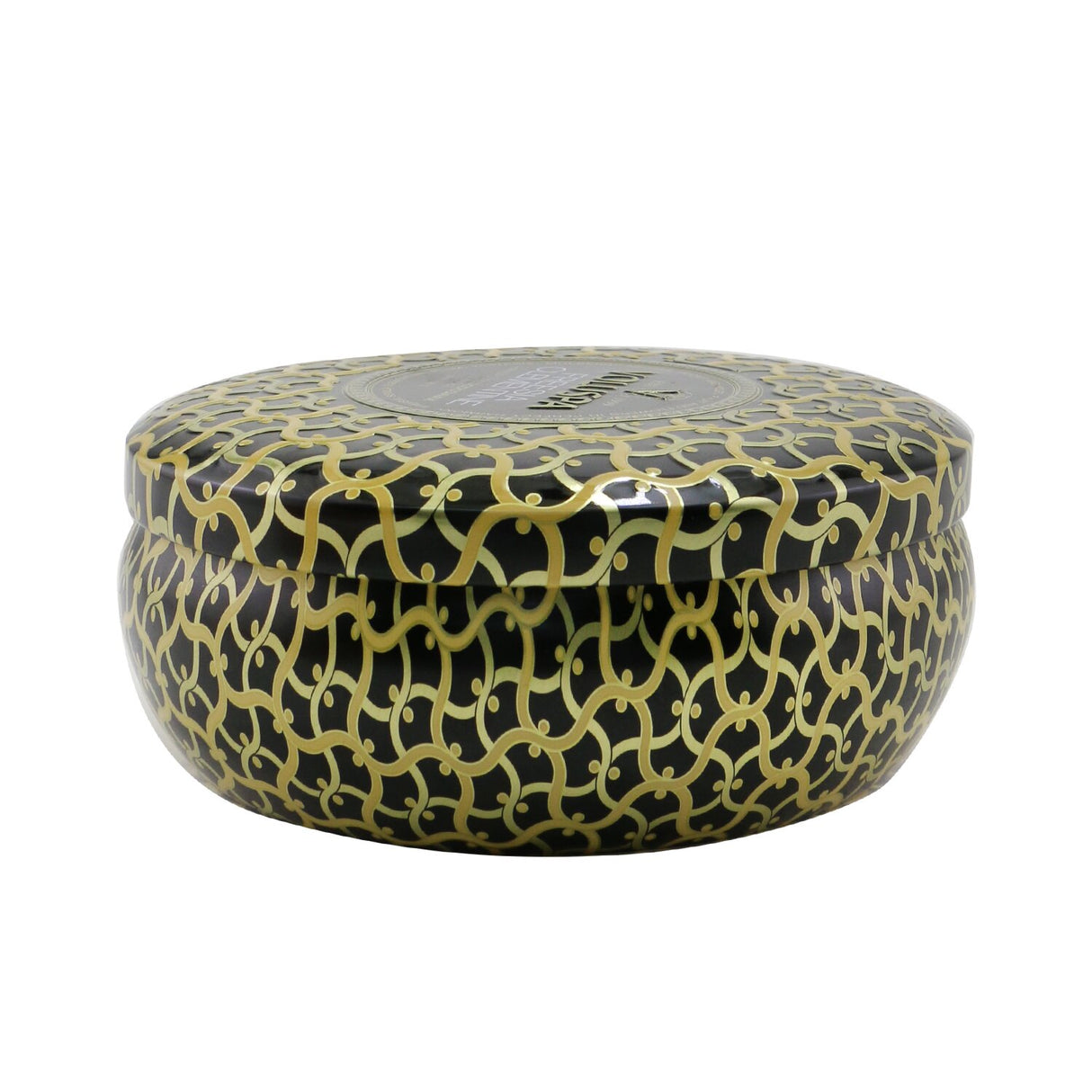 Voluspa 3 Wick Decorative Tin Candle in Freesia Clementine, featuring a floral scent, stylish metallic tin, and 40-hour burn time.
